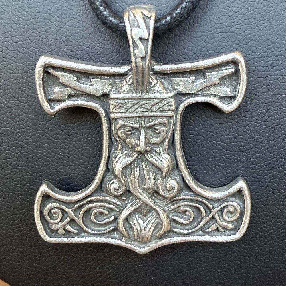 Thor's Hammer Pendant Necklace Viking Celtic Black Corded Adjustable Necklace